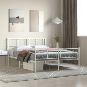 Kovový rám postele s čelom a podnožkou biely 150x200 cm 372248