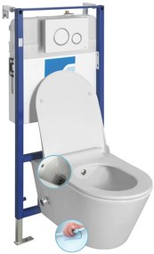 Sapho, závesné WC AVVA Rimless, integr. batérie a bidet. spŕška s podomietkovou nádržkou a tlačidlom Schwab, biela, 100315-SET5