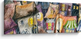 Obraz - Daždivý večer (s hodinami) (90x30 cm)