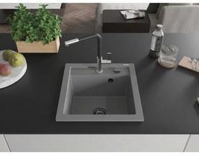 Mexen Vito, 1-komorový granitový drez 490x520x210 mm a drezová batéria Flora, šedá, 6503-71-670401-07-B