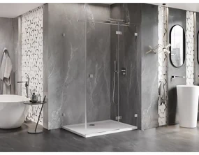 Mexen Lunar T, výklopný sprchový kút pravý 130 x 120 cm, 8mm číre sklo, chrómový profil, 834T-130-120-01-00-P
