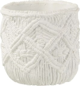 Biely cementový kvetináč s drhaným vzorom - Ø16*14 cm
