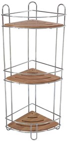 Rohová kúpeľňová polica, 3 úrovne, chróm-bambus