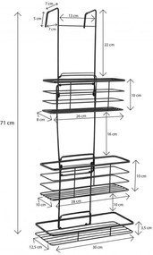 Erga Rafek, trojitá kúpeľňová polička do sprchy na zavesenie 30x12,5x71 cm, čierna matná, ERG-YKA-CH.RAFEK-BLK