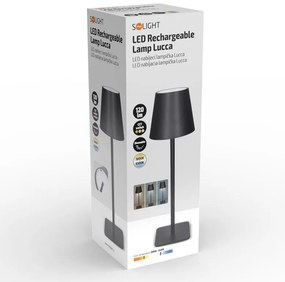 SOLIGHT LED nabíjacia lampička Lucca, 120lm, zmena CCT, stmievanie, čierna