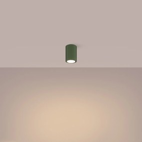 Stropné svietidlo Karbon, 1x olivovo zelené kovové tienidlo, (10 cm)