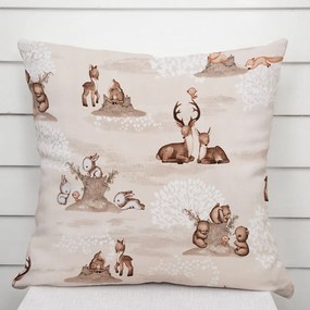 Biante Detská bavlnená obliečka na vankúš Sandra SA-698 Hnedé lesné zvieratká na béžovom 45 x 45 cm