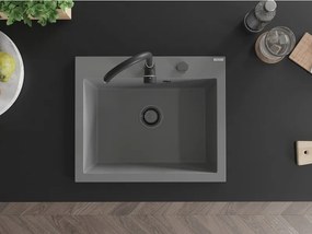 Mexen Elix, 1-komorový granitový drez 600 x 500 mm, sivý, čierny sifón - 6525601005-71-B