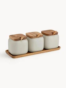 Súprava úložných dóz z porcelánu a akáciového dreva Essentials, 7 dielov