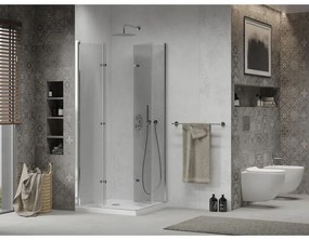 Mexen Lima Duo, sprchovací kút s 2-krídlovými skladacími dverami 70 (dvere) x 70 (dvere) cm, 6mm číre sklo + slim sprchová vanička 5cm biela, 856-070-070-01-02-4010
