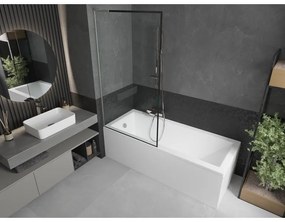 Mexen Next L, 1-krídlová vaňová zástena 90 x 150 cm, 6mm číre sklo-čierny vzor, 6mm číre sklo, profil brúsená oceľ, 895-090-000-03-70-97