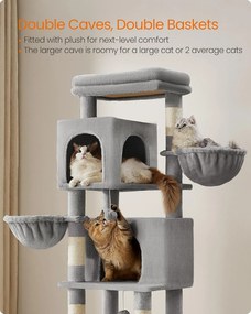 Feandrea veľký strom pre mačky, 175 cm vysoká mačacia veža v sivej farbe