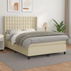 Boxspring posteľ s matracom krémová 140x190 cm umelá koža 3132497