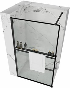 Rea Bler, sprchová zástena 120x195 cm, 8mm číre sklo, čierny matný profil + polica a vešiak EVO, 40914