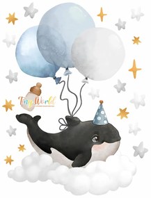 Gario Detská nálepka na stenu Tiny world - veľryba s balónmi