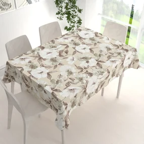 Biante Dekoračný obdĺžnikový obrus Porto PRT-011 Hnedo-biele kvety na béžovom 120x160 cm