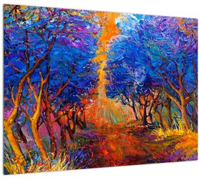 Sklenený obraz - jesenné koruny stromov, moderný impresionizmus (70x50 cm)