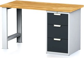 Dielenský pracovný stôl MECHANIC I, pevná noha + dielenský box na náradie, 3 zásuvky, 1500 x 685 x 880 mm, grafitové dvere