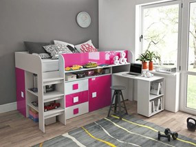 Poschodová posteľ s písacím stolom Tomson 1, Rozmer matraca: bez matraca, Farby: Biela + Ružový lesk + Biely lesk