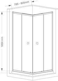 Aqualine Aqualine, AGGA štvorcová sprchová zástena 800x800mm, číre sklo, HLF808Y