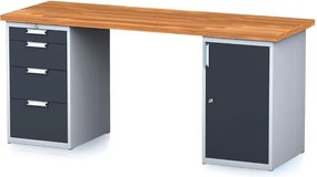 Dielenský stôl MECHANIC I so zásuvkovým boxom a skrinkou na náradie namiesto nôh, 4 zásuvky, 2000 x 685 x 880 mm, grafitové dvere