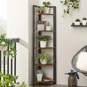 Rohová knižnica, regál 5-úrovňový, rustikálny hnedý