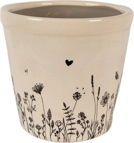 Béžový keramický obal na kvetináč s lúčnymi kvetmi Flora And Fauna M - Ø 15*14cm