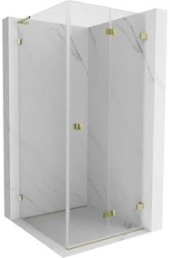 Mexen Lunar-F L, sklápací sprchový kút pravý 80 x 80 cm, 8mm číre sklo, zlatý profil, 836L-080-080-50-00-P