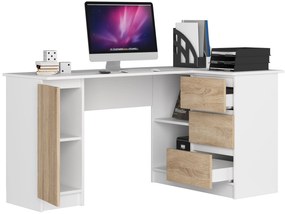 Rohový PC stolík Bevin  (biela + dub sonoma) (P). Vlastná spoľahlivá doprava až k Vám domov. 1069623