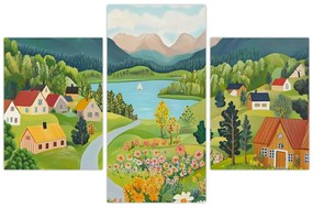 Obraz - Dedina v horách (90x60 cm)