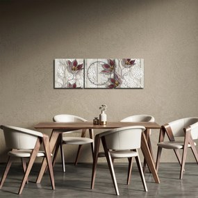 Obraz - Dekoratívne kvety (s hodinami) (90x30 cm)