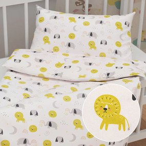 Biante Detské bavlnené posteľné obliečky do postieľky Sandra SA-649 Slony a levy na bielom Do postieľky 90x140 a 40x60 cm