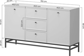 Komoda Lorini 150 cm na stojane - kašmírová / čierne úchytky T