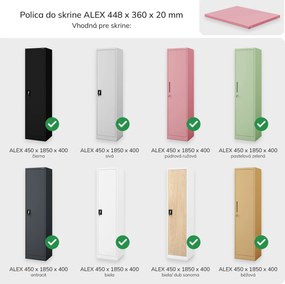 Kovová polica Alex, 448 x 360 x 20 mm, Fresh Style: púdrovo ružová