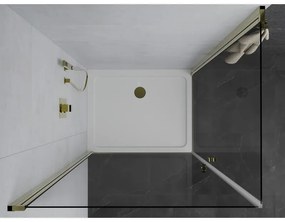 Mexen Pretoria Duo, sprchovací kút s 2-krídlovými dverami 90 (dvere) x 80 (dvere) cm, 6mm číre sklo, zlatý profil + slim sprchová vanička 5cm biela so zlatým sifónom, 852-090-080-50-02-4010G