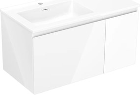 Mexen Orio, kúpeľňová skrinka 90 cm s umývadlom Otis ľavá, 1S, 1D, biela lesklá, 91A13-09047-3-BBFF00-W18L00