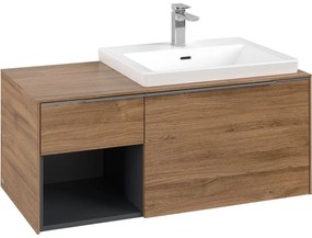 VILLEROY &amp; BOCH Subway 3.0 závesná skrinka pod umývadlo (umývadlo vpravo), 2 zásuvky + regálový prvok, 1001 x 516 x 422,5 mm, Oak Kansas, C57100RH