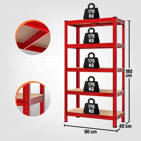Monzana Regál s vysokou nosnosťou HEAVY, max. 875kg, 90x40x180cm, červená