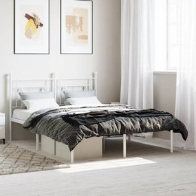 Kovový rám postele s čelom biely 135x190 cm 374387