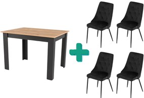 Jedálenský set 1+4, čierny stôl v dekore dub zlatý MADO 120x80cm a čierna zamatová jedálenská stolička IMOLA
