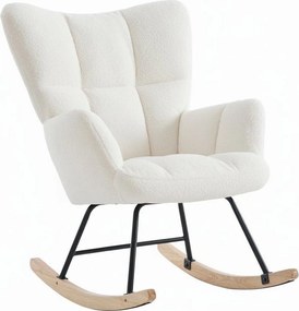 Hojdacie kreslo, relaxačné kreslo s plyšovým poťahom, bielej farby