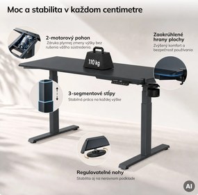 Elektrický stôl s reguláciou výšky ergonomický antracitový,1400x700 mm: ARIA