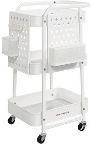 Kuchynský vozík, 3 kovové sieťované police, servírovací vozík, 32,3 x 43,3 x 73,9 cm, biely