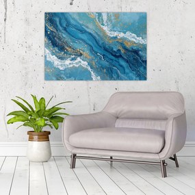 Obraz - Bledomodrý mramor so zlatom II. (90x60 cm)