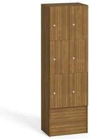 Drevená odkladacia skrinka S5 s úložnými boxami, 6 boxov, 1700 x 600 x 420 mm, cylindrický zámok, orech