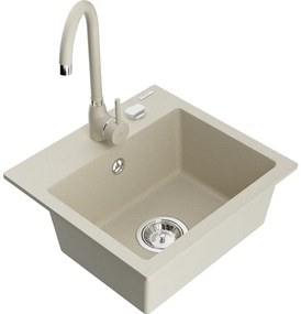 Mexen Milo, 1-komorový granitový drez 43,5x41 cm a kuchynská batéria Telma, béžová, 6505-69-670200-69