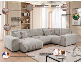 Svetlosivá menčestrová rohová pohovka (pravý roh/do tvaru "U") Justin – Ropez