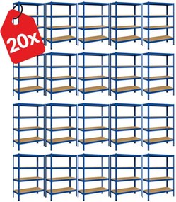 Akcia 20x Regál 150x70x30 cm lakovaný 4-policový, nosnosť 700 kg - modrý