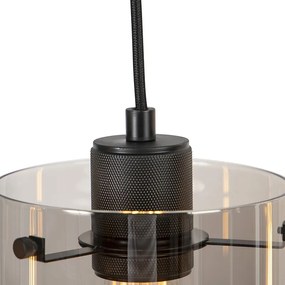 Dizajnové závesné svietidlo čierne s dymovým sklom 4-svetlé - Dome