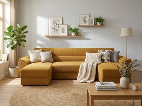 Rozkladacia sedacia súprava do U TAVERO 321x140 cm, horčicová